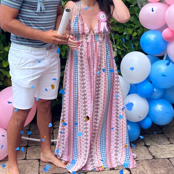 Lulus Maxin' Relaxin' Blue Multi Print Sleeveless Tie-Strap Maxi Dress - Picture 3 of 3